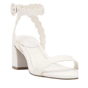 On 34th Womens Pathina Scalloped Sandals Block Heel White Smooth 11 M